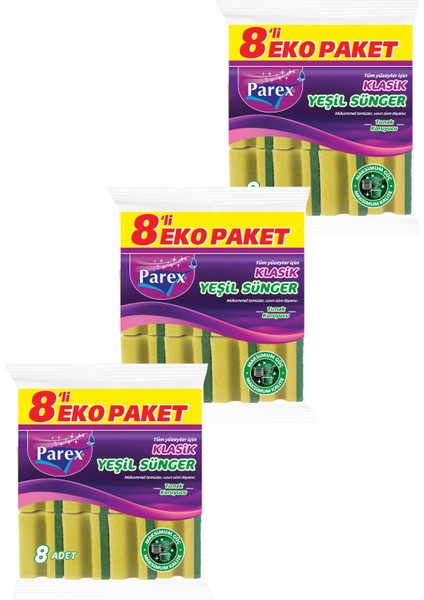 Klasik Oluklu 8'li Yeşil Sünger Üçlü Paket fiyatları