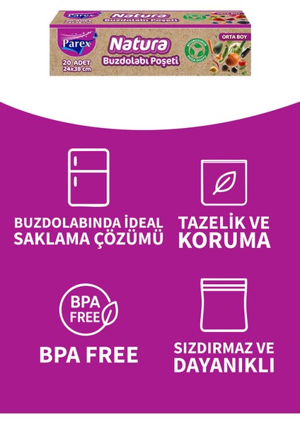 Natura Buzdolabı Poşeti Orta Boy 20’li İkili Paket indirimleri