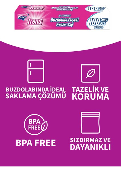 Trend Buzdolabı Poşeti Orta Boy 100’lü 24 x 38 cm İkili Paket fırsatları