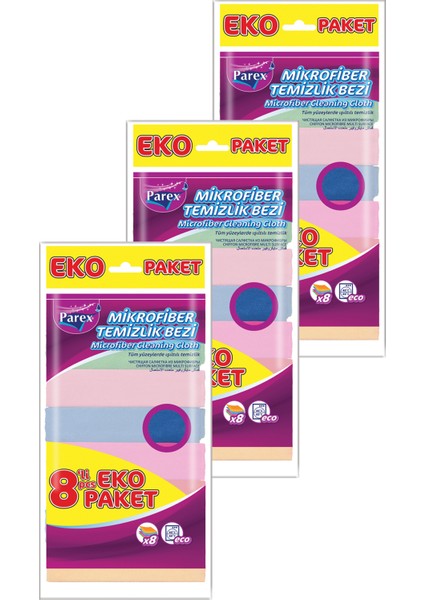 Mikrofiber 8'li Temizlik Bezi Üçlü Paket modelleri