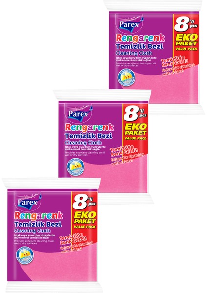 Rengarenk 8'li Temizlik Bezi Üçlü Paket modelleri