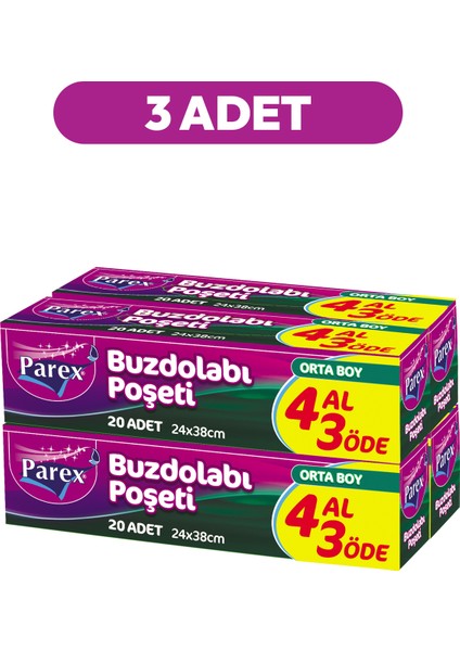 Buzdolabı Poşeti Orta Boy 4 Al 3 Öde (4*20) 24 x 38 cm Üçlü Set indirimleri