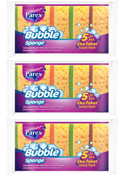 Bubble Sünger Düz 5'li Üçlü Set