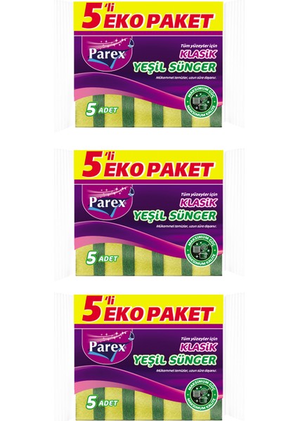 Klasik Yeşil Sünger Düz 5'li Paket Üçlü Set fiyatları