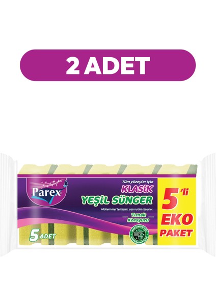 Klasik Yeşil Sünger Oluklu 5'li Paket İkili Set