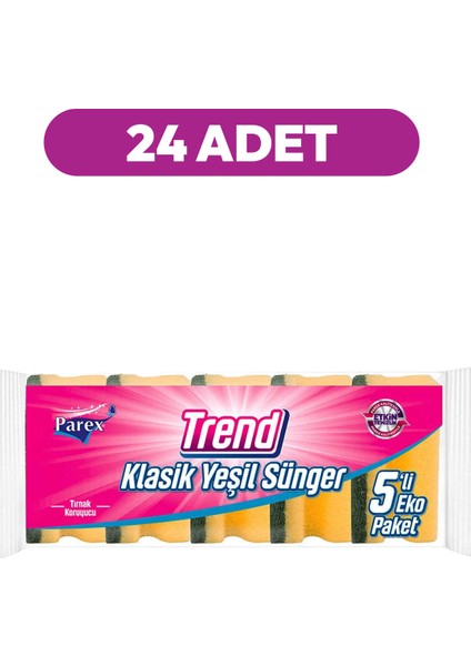 Trend Klasik Oluklu 5'li Sünger 24 Paket