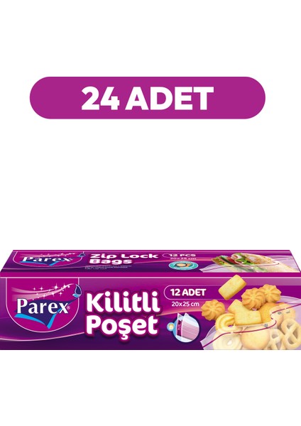 Kilitli Buzdolabı Poşeti Küçük Boy 12'li 20 x 25 cm 24 Paket 1 Koli