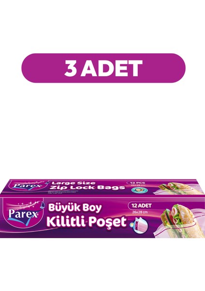 Kilitli Buzdolabı Poşet Büyük Boy 12'li 26 x 28 cm Üçlü Set indirimleri