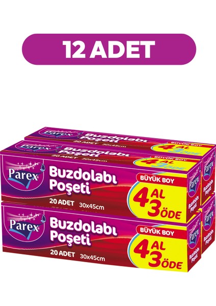 Buzdolabı Poşeti Büyük Boy 4 Al 3 Öde (4*20) 30 x 45 cm 12 Paket 1 Koli