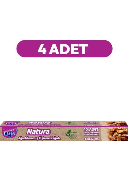 Natura Ağartılmamış Hazır Kesilmiş Pişirme Kağıdı 10’lu 4 Paket
