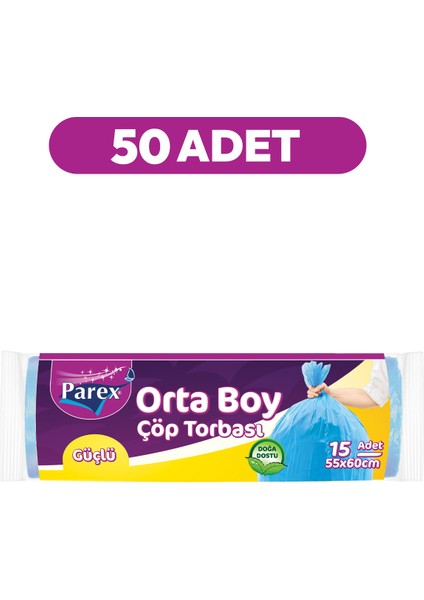 Güçlü Çöp Torbası Orta Boy 15'li 55 x 60 cm 50 Paket 1 Koli