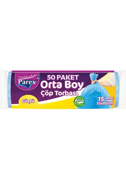 Güçlü Çöp Torbası Orta Boy 15'li 55 x 60 cm 50 Paket 1 Koli