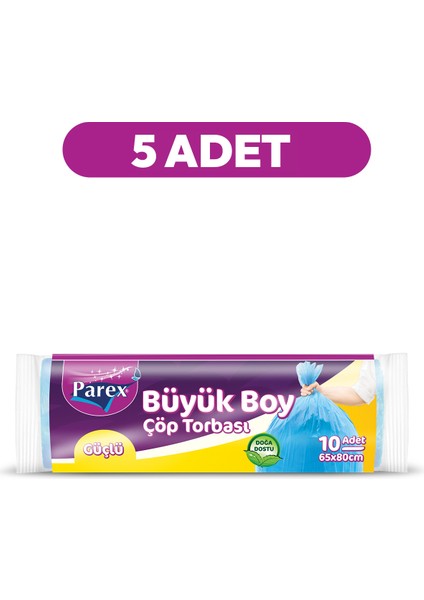 Güçlü Çöp Torbası Büyük Boy 10'lu 65 x 80 cm 5 Paket