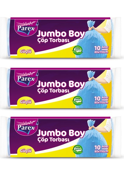 Güçlü Çöp Torbası Jumbo Boy 10'lu 80 x 110 cm Üçlü Set