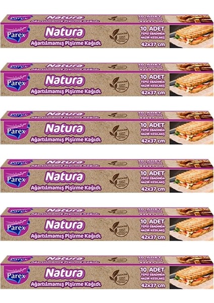 Natura Ağartılmamış Hazır Kesilmiş Pişirme Kağıdı 10’lu 6 Paket