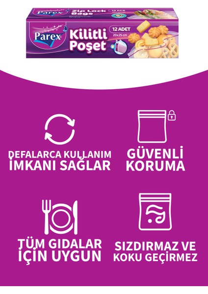Kilitli Buzdolabı Poşeti Küçük Boy 12'li 20 x 25 cm indirimleri