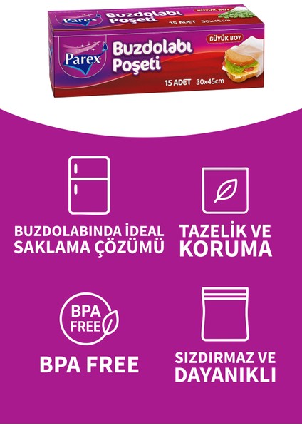 15'li Buzdolabı Poşeti Büyük Boy 30 x 45 cm modelleri