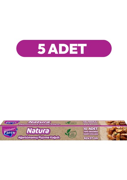 Natura Ağartılmamış Hazır Kesilmiş Pişirme Kağıdı 10’lu 5 Paket