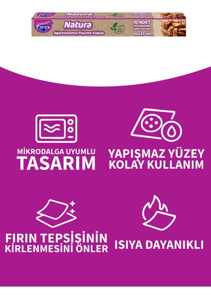 Natura Ağartılmamış Hazır Kesilmiş Pişirme Kağıdı 10’lu 5 Paket modelleri