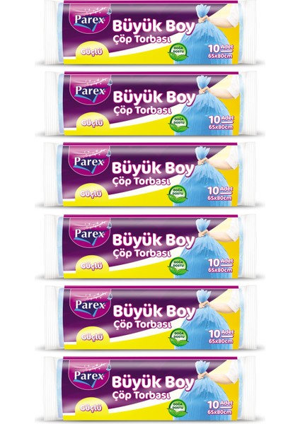Güçlü Çöp Torbası Büyük Boy 10'lu 65 x 80 cm 6 Paket modelleri