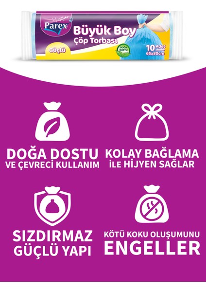 Güçlü Çöp Torbası Büyük Boy 10'lu 65 x 80 cm 6 Paket indirimleri