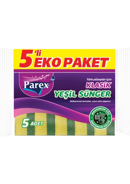 Klasik Yeşil Sünger Düz 5'li Paket