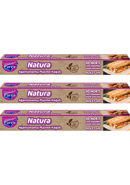 Natura Ağartılmamış Hazır Kesilmiş Pişirme Kağıdı 10’lu Üçlü Set