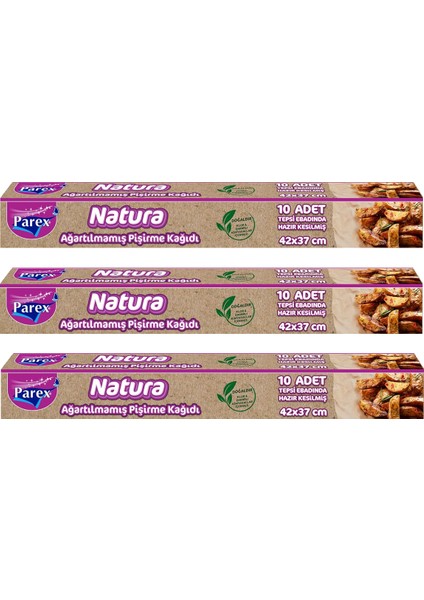 Natura Ağartılmamış Hazır Kesilmiş Pişirme Kağıdı 10’lu Üçlü Set modelleri