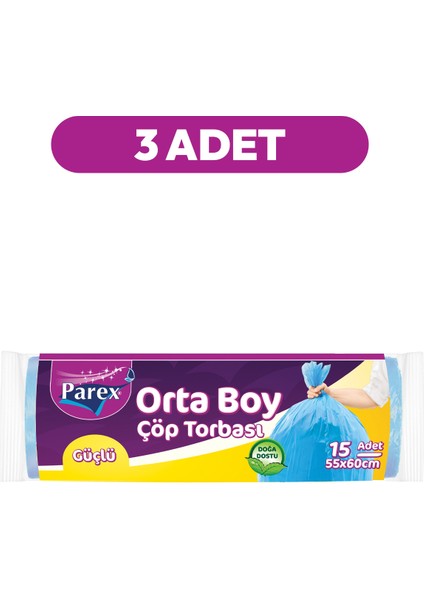 Güçlü Çöp Torbası Orta Boy 15'li 55 x 60 cm Üçlü Set