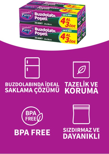 Buzdolabı Poşeti Orta Boy 4 Al 3 Öde (4*20) 24 x 38 cm fırsatları