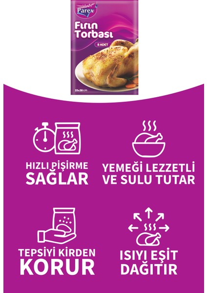 Fırın Torbası 8 Adet 25 x 38 cm indirimleri