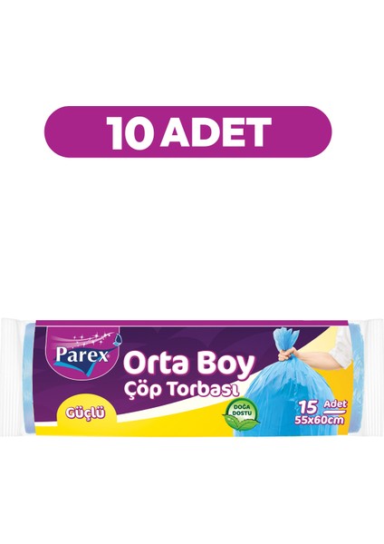 Güçlü Çöp Torbası Orta Boy 15'li 55 x 60 cm 10 Paket