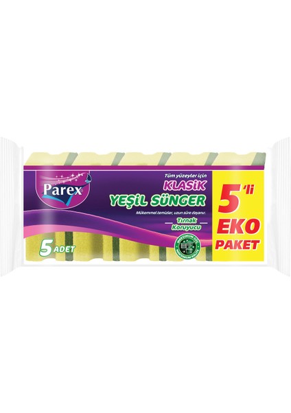 Klasik Yeşil Sünger Oluklu 5'li Paket