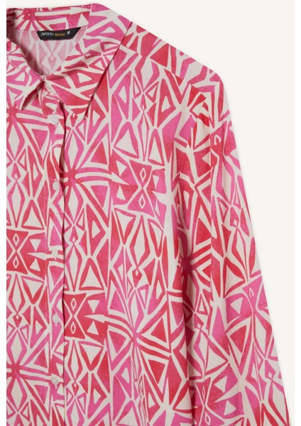 Oversize Geniş Kalıp Desenli Uzun Kollu Gömlek Tunik