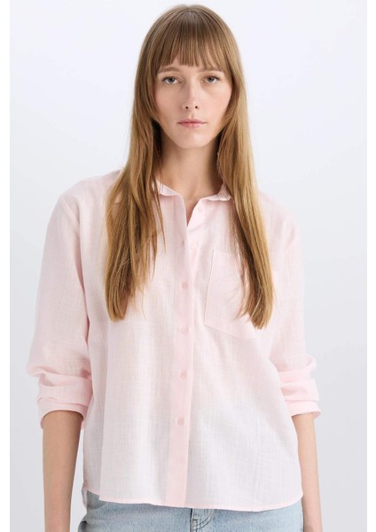 Oversize Geniş Kalıp Tek Cepli Uzun Kollu Gömlek