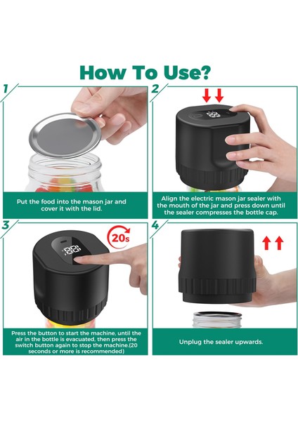 Elektrikli Mason Kavanozu Vakumlama Seti Mason Konservesi Otomatik Sızdırmazlık Makinesi, Geniş Ağızlı ve Normal Ağızlı 10 Kavanoz Kapağı ile - A (Yurt Dışından) fiyatları