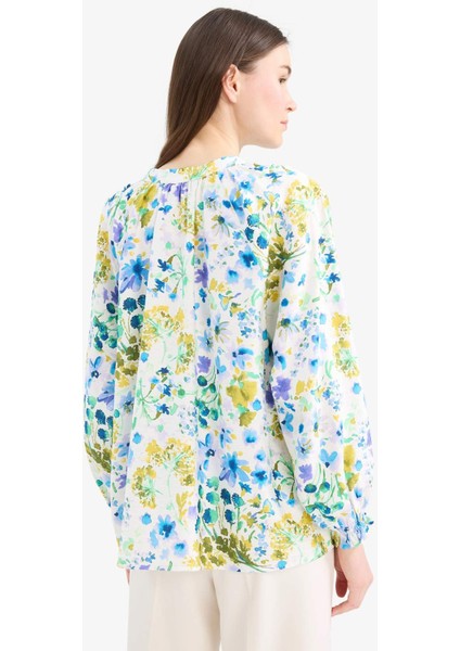 Relax Fit Bağcıklı Yaka Desenli Uzun Kollu Tesettür Gömlek Tunik E1100AX25HS