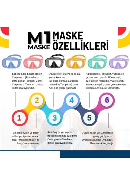 Molys M1 Dalış Maskesi + Maske Kutusu + Aynı Renk Şnorkel + Şnorkel Kabı + Free Dom Antı Fog Buğu Önleyici Cam Filmi Pembe indirimleri