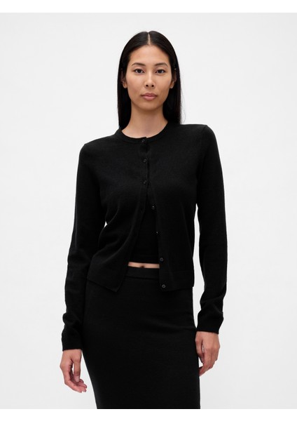 Kadın Siyah Cashsoft Crop Hırka