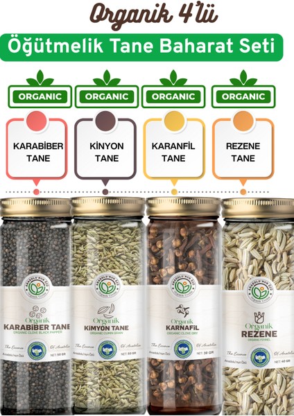 Organik Öğütmelik Tane Seti (Karabiber – Kimyon – Rezene – Karanfil)