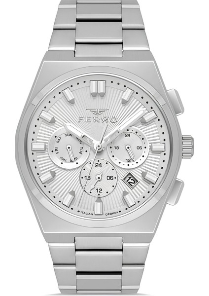 Ferro Gümüş Renk Çelik Kordon Erkek Kol Saati Fonksiyonlar Aktif 3 Atm Su Geçirmez FM43027A-A