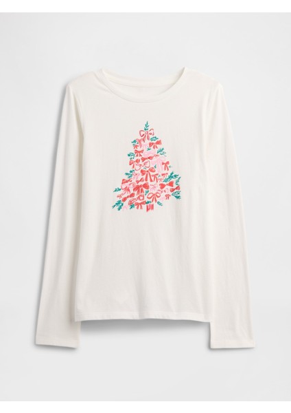 Kız Çocuk Beyaz Grafik Baskılı T-Shirt