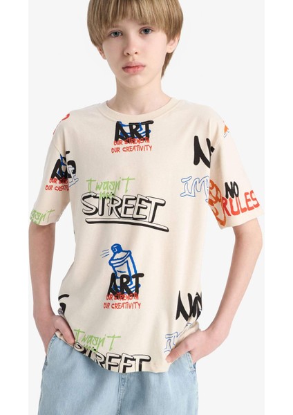 Erkek Çocuk Bisiklet Yaka Baskılı Kısa Kollu Tişört