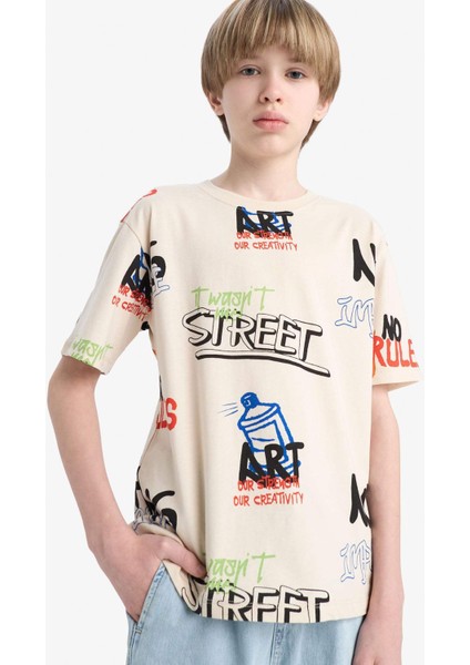 Erkek Çocuk Bisiklet Yaka Baskılı Kısa Kollu Tişört