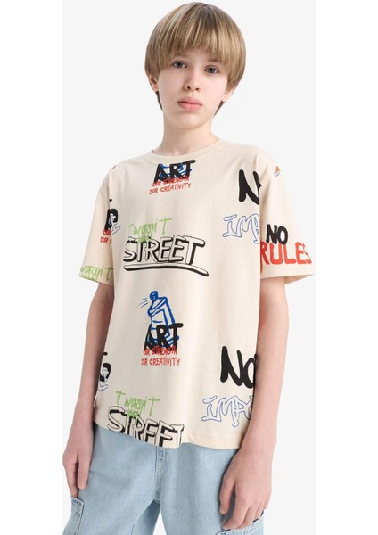 Erkek Çocuk Bisiklet Yaka Baskılı Kısa Kollu Tişört