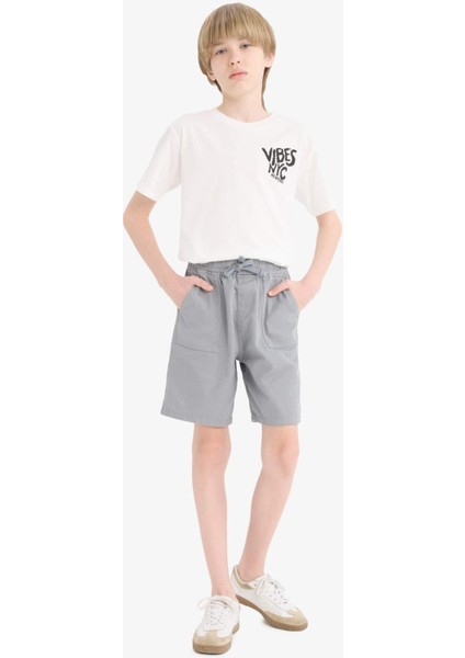 Erkek Çocuk Beli Lastikli Cepli Gabardin Şort E3359A825HS