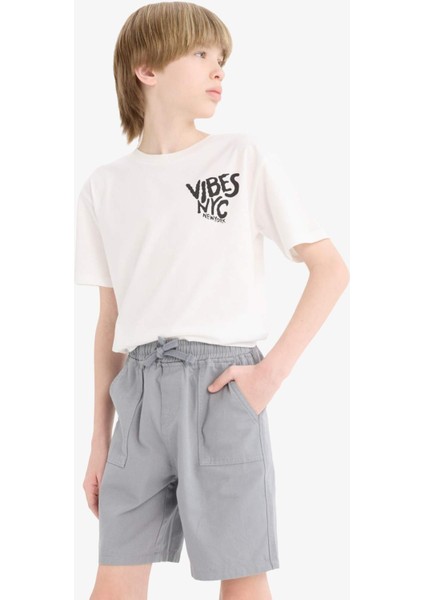 Erkek Çocuk Beli Lastikli Cepli Gabardin Şort E3359A825HS