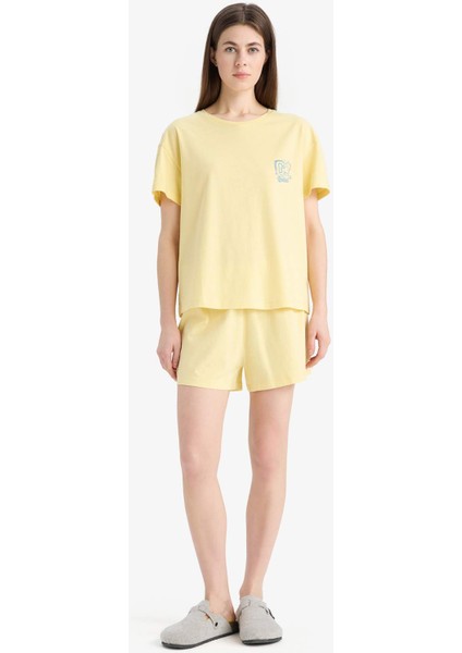 Garfield Pijama Takımı Kısa Kollu Üst Beli Lastikli Şort-Fall in Love