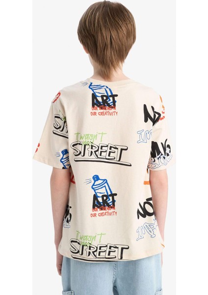 Erkek Çocuk Bisiklet Yaka Baskılı Kısa Kollu Tişört