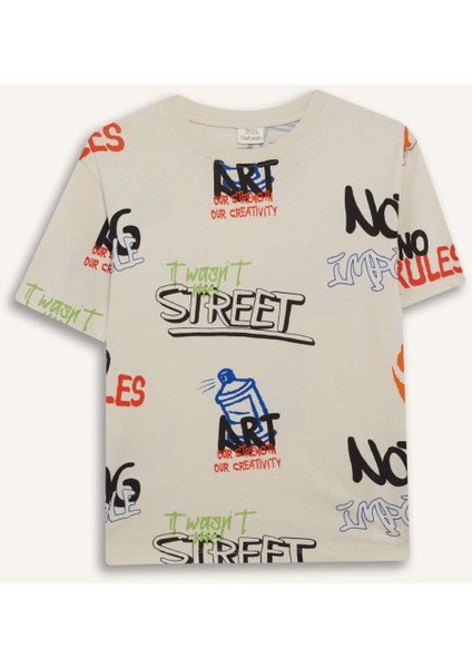 Erkek Çocuk Bisiklet Yaka Baskılı Kısa Kollu Tişört